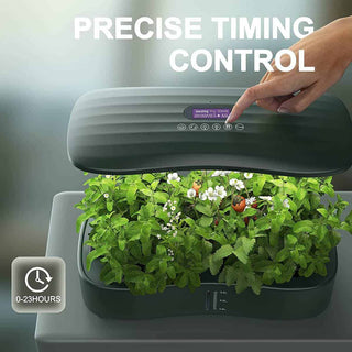 Den hydroponiske plantekassen har en presis timer som gir full kontroll.