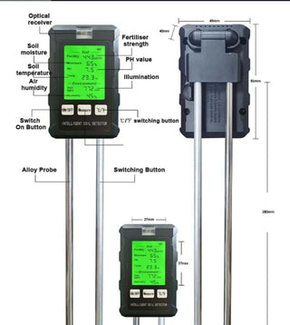 Jord og fuktmåler forklaring på hva som vises i displayet