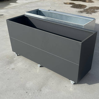 Plantekasse i galvanisert stål, 140x40x40 cm, med selvvanning, sort